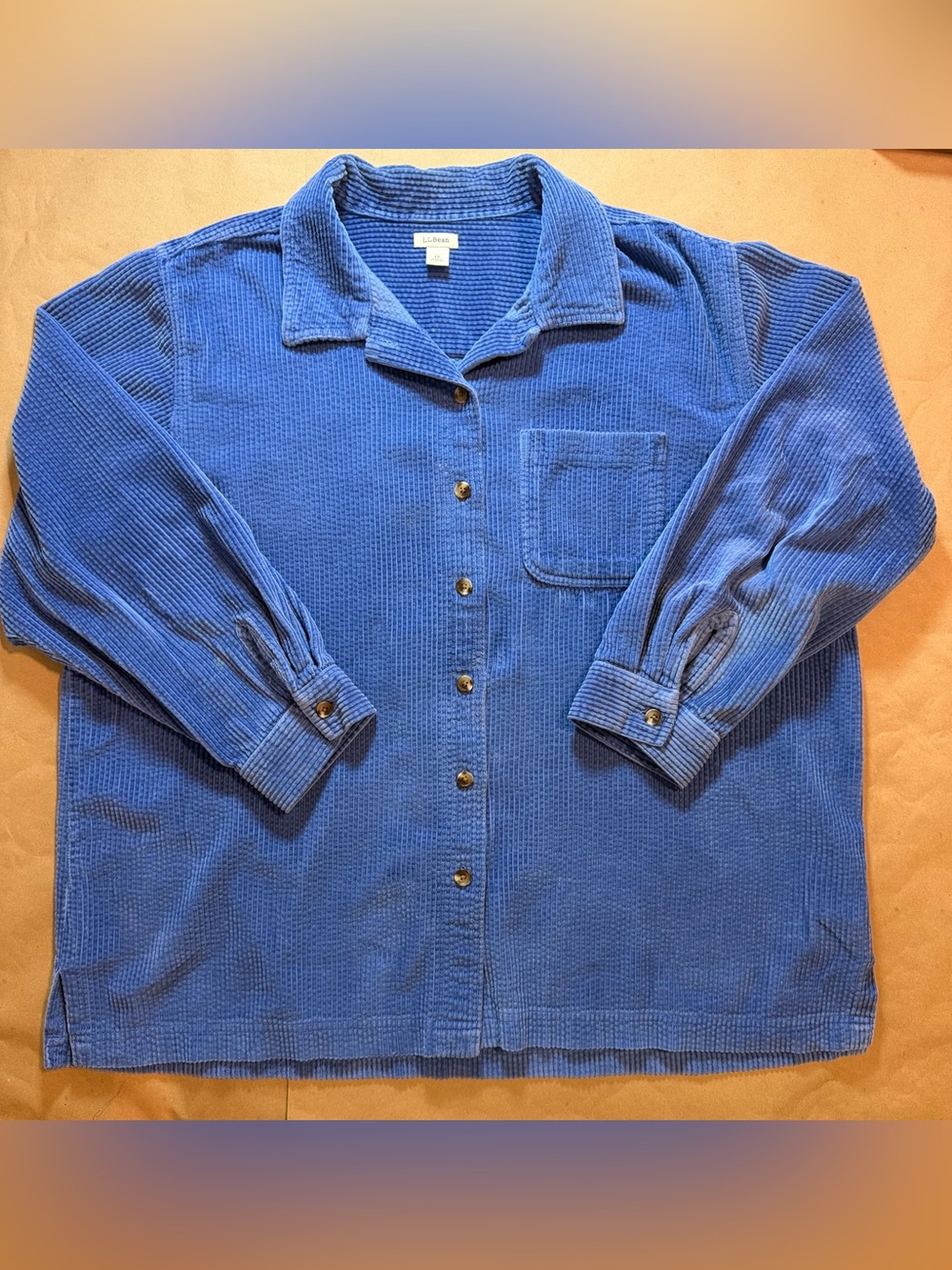L.L.Bean Women’s 1X Blue Corduroy Button Front Shacket Overshirt Jacket
